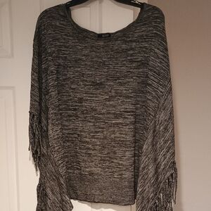 a.n.a Heather Gray Knit Poncho with Fringe